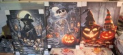 Obrazy Halloween 3szt wiedźma zamek dynia z drewnianą ramą 50x70cm