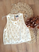 Kremowa bluzka wyszywane kwiatki 38M croptop bez rękawków kremowy top