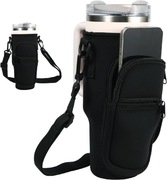 Pokrowiec na butelkę termos bidon wodę z paskiem miejscem na telefon czarny