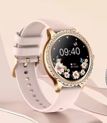 Złoty smartwatch z cyrkoniami 2 PASKI 