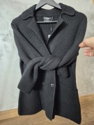 Kardigan dwurzędowy taliowany marynarka czarny wełniany Massimo Dutti S