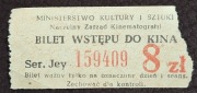 1974, Ministerstwo Kultury i Sztuki, bilet Kino MDF Wiedza 8zł, stemple