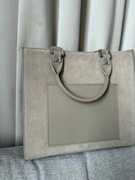 Usztywniana torebka typu teczka | beżowa | zamsz + skóra | kosmetyczka