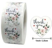 Naklejki THANK YOU serduszka kwiatowe 500 szt rolka 2,5 cm etykiety ozdobne