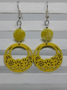 Kolczyki Drewniany koszyk kwiatów żółty, Jaspis, drewno, Handmade