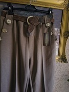 Spodnie damskie brązowy/czekolada typ masełko z paskiem złote guziki