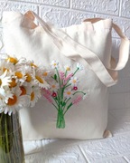 Bawełniana torba shopper z kwiatami  - handmade 