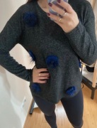 Zara sweter jesień grafit pompony s modny wygodny oversize