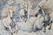 Obraz olejny ręcznie malowany pt. 3 konie metodą Feng Shui