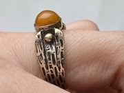 Juwelia z bursztynem stary srebrny pierścionek retro Cepelia srebro 17 18