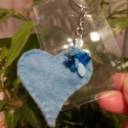 2 lupy wielkości karty kredytowej i brelok serce niebieskie