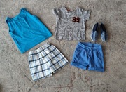Zestaw ubrań letnich dla chłopca t-shirt podkoszulek spodenki trampki r. 86