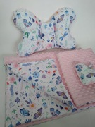 Kocyk minky 100x75,zestaw 4w1,poduszka, motylek