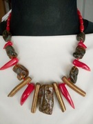 Naszyjnik kolia koral czerwony i zloty