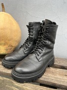 Botki Czarny skórzane sznurowane 38