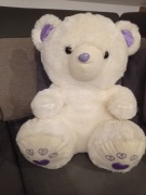 Duży pluszowy miś 50 cm kremowy biały maskotka prezent serca fioletowy