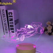 Lampa 3D Illusion F1 – Drewniana Lampka Nocna w Kształcie Bolidu Sportowego