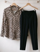 Zestaw damski 36/S koszula Zara w panterkę + spodnie cygaretki Reserved 