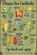 Metalowa tabliczka szyld  retro drinki gin 30 x 20 cm