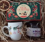 Zestaw  box kosz prezentowy Święta Mikołaj Miód Kubek Czekoladki