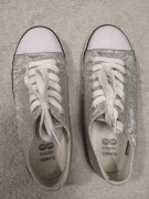 Srebrne brokatowe błyszczące buty trampki 35