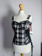 Czarny gorset w kratę Hell Bunny 40 L ekoskóra gothic punk alternative