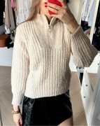 Mango sweter suwak złoty zamek kołnierz zara półgolf wełniany golf beżowy