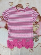 Szara różowa bluzka z krótkim rękawem z koronką w kwiatki 128 jak nowa