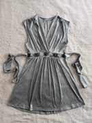 Srebrna błyszcząca sylwestrowa kopertowa bluzka tunika ok. 34 - 36 - 38