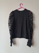Czarna bluza z koronkowy rękawami s/36 kappahl