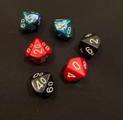 kości do gry 6 sztuk 3 x k10%, 3 x k10