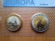 Set monet Euro Próba Łotwa 2006 r 8 próbnych monet w blistrze zestaw
