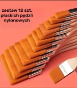 12 szt. płaskich pędzli nylonowych