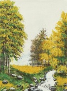 OBRAZ RĘCZNIE MALOWANY PEJZAŻ AKRYLOWY "W ŻÓŁTYM PŁASZCZU"- 30x24cm