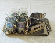 Zestaw do herbaty szklanki koszyczki chustecznik taca cukiernica PRL retro
