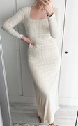 Oh Polly długa sukienka ecru kremowa maxi dress z długim rękawem S 36