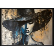 Plakat  40x30cm -Kobieta w kapeluszu poziom,obraz farby,złoto czarny 