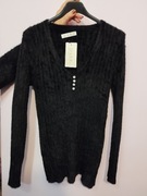 Sweterek damski w prążki czarny  miękki alpaczek 