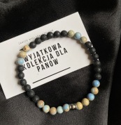 Bransoletka męska z jaspisu cesarskiego i lawy wulkanicznej