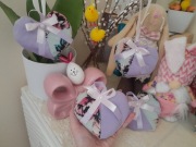 Zawieszka Serduszko patchworkowa miętowa w kwiaty i lawenda/wrzos 