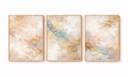 Plakaty Zestaw 3 szt. Abstrakcja Złoto WYDRUK Obrazy Pastelowe Boho 30x40