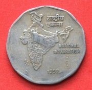 2 Rupie  1992 bz  r  -   Indie   Mapa