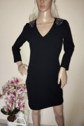 Sukienka mała czarna dekolt V cekiny cyrkonie dopasowana elegancka