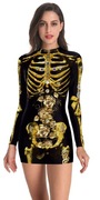 Sukienka kostium na Halloween XL czarna złota szkielet 3d cosplay party