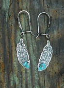 Kolczyki piórka pióra z turkusem srebro 925