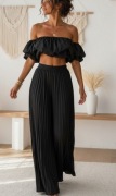 komplet boho czarny plisowane szerokie spodnie + bluzka