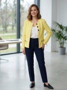 Żakiet Marynarka INTERSTYLE Nowa 38 M 40 L Cytrynowa Złote Suwaki Pastel
