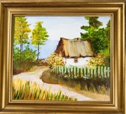 Obraz - Chata i słoneczniki