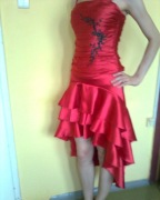 Sukienka czerwona z falbankami rozm. xs/s /gorset plus spódnica/ 