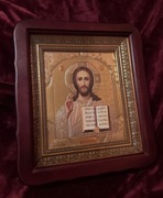 Piękna Ikona prawosławna w kiocie Jezus Chrystus Pantokrator. Ikona ŚLUBNA.